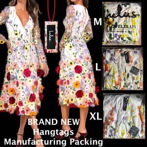 Lulus White 3D Floral Embroidered Impressive Blossom Midi Dress Size MBNWT